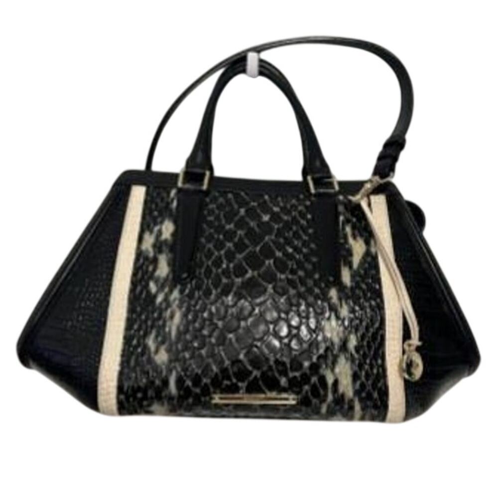 Brahmin Arden Satchel Black & Ivory Melbourne Embossed Leather Bag